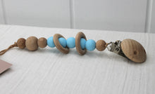 Load image into Gallery viewer, Baby Blue Silicone and Beechwood Rings Dummy Clip