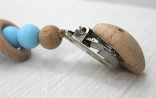 Load image into Gallery viewer, Baby Blue Silicone and Beechwood Rings Dummy Clip