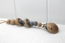 Load image into Gallery viewer, Grey Silicone and Beechwood Rings Dummy Clip