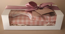 Load image into Gallery viewer, Pink Gingham Bib &amp; Burp Cloth Gift Box