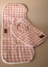 Load image into Gallery viewer, Pink Gingham Bib &amp; Burp Cloth Gift Box