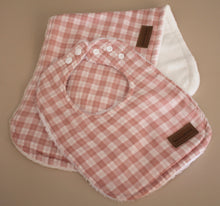 Load image into Gallery viewer, Pink Gingham Bib &amp; Burp Cloth Gift Box