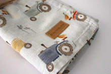 Load image into Gallery viewer, Farm Tractor Cotton &amp; Bamboo Swaddle