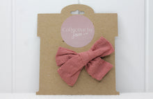 Load image into Gallery viewer, Raspberry Embroidered Cotton Bow Clip