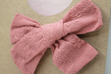 Load image into Gallery viewer, Raspberry Embroidered Cotton Bow Clip