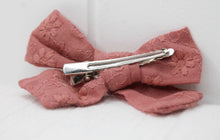 Load image into Gallery viewer, Raspberry Embroidered Cotton Bow Clip
